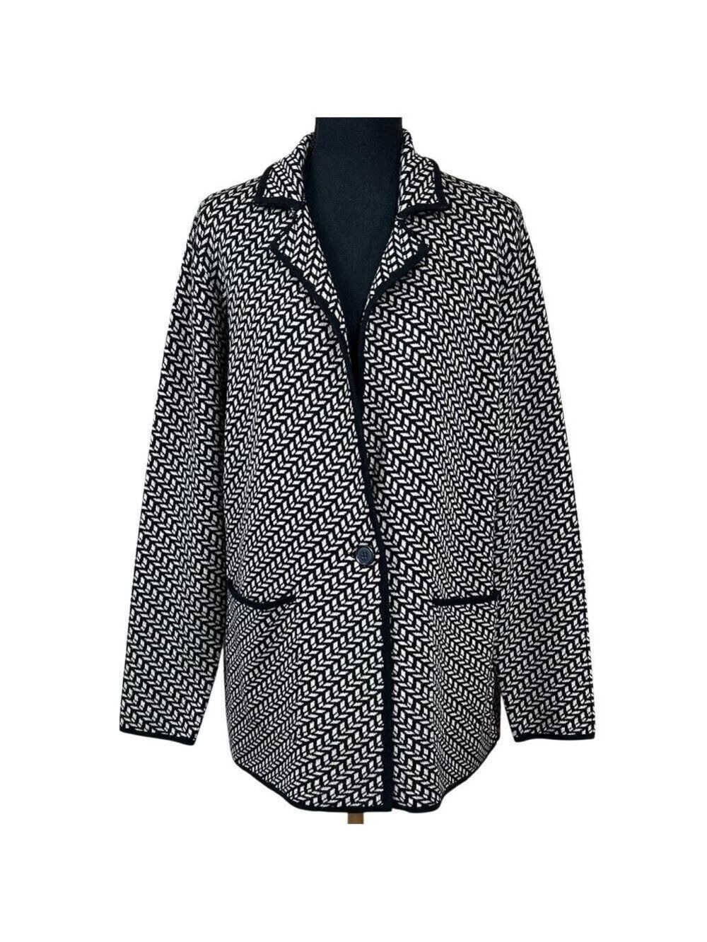 Max Studio Black Cream Herringbone Sweater Blazer Size M